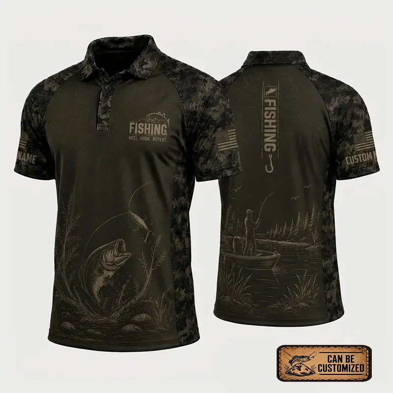 Reel Hook Repeat Fishing Polo Shirt