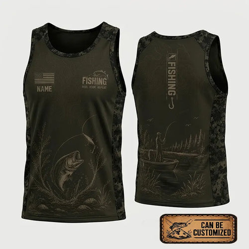 Reel Hook Repeat Fishing Tank Top