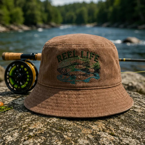 Reel Life Fishing Embroidered Bucket Hat