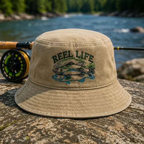 Reel Life Fishing Embroidered Bucket Hat