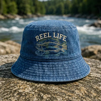 Reel Life Fishing Embroidered Bucket Hat