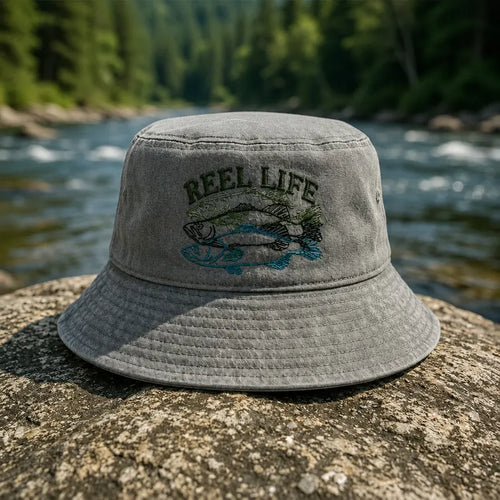 Reel Life Fishing Embroidered Bucket Hat