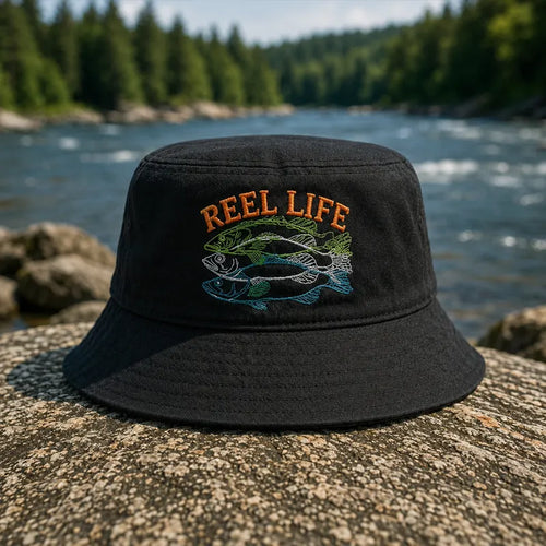 Reel Life Fishing Embroidered Bucket Hat