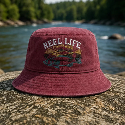 Reel Life Fishing Embroidered Bucket Hat
