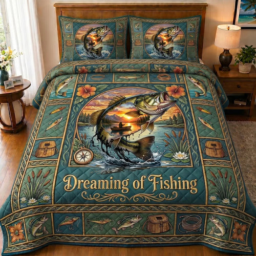 Rustic Fishing Dreaming of Fishing Quilt Bedding Set