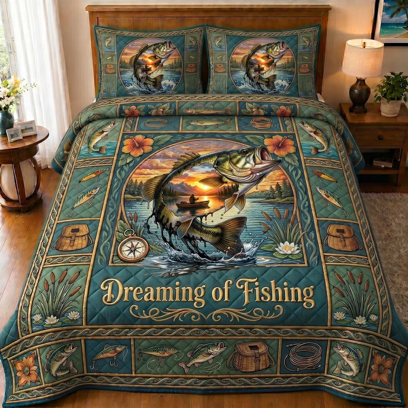 Rustic Fishing Dreaming of Fishing Quilt Bedding Set