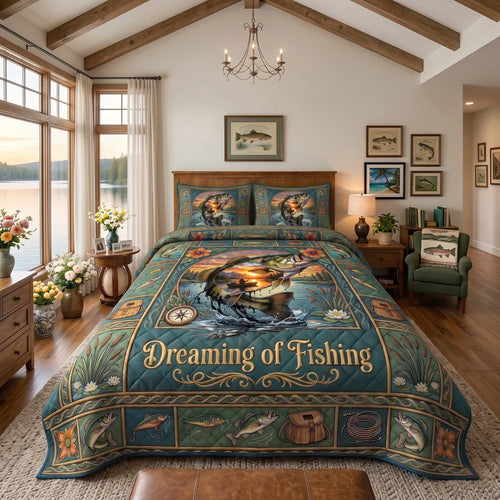 Rustic Fishing Dreaming of Fishing Quilt Bedding Set