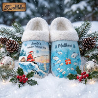 Santa's Winter Fishing Trip Personalized Christmas Fishing Fur Slippers