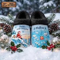 Santa's Winter Fishing Trip Personalized Christmas Fishing Fur Slippers