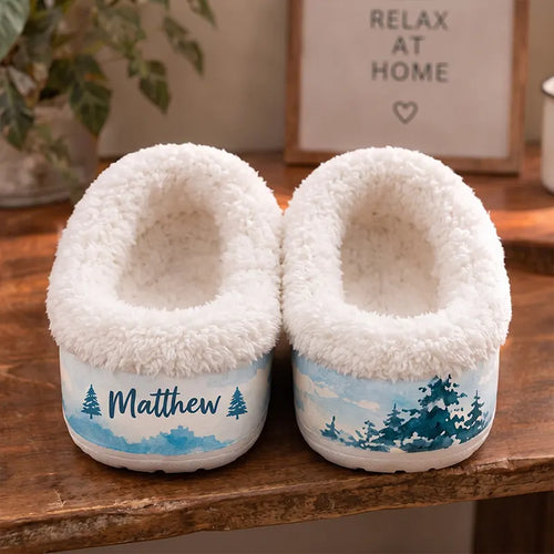 Santa's Winter Fishing Trip Personalized Christmas Fishing Fur Slippers