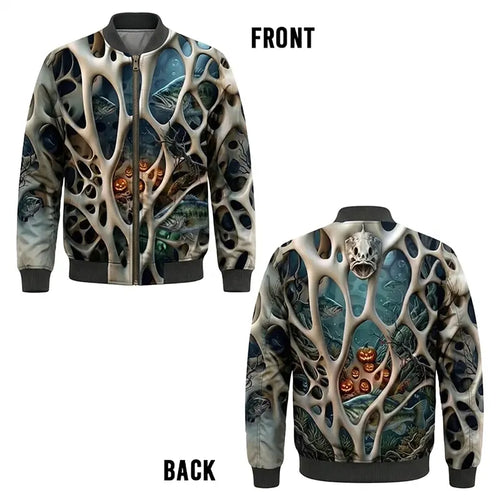 Skeleton Pumpkin Halloween Fishing Bomber Jacket