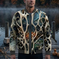 Skeleton Pumpkin Halloween Fishing Bomber Jacket