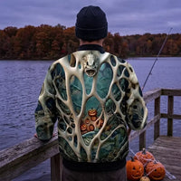 Skeleton Pumpkin Halloween Fishing Bomber Jacket
