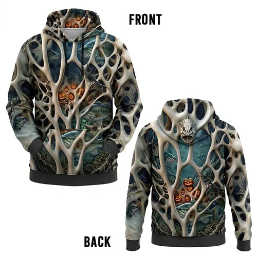 Skeleton Pumpkin Halloween Fishing Hoodie