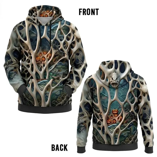 Skeleton Pumpkin Halloween Fishing Hoodie
