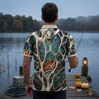 Skeleton Pumpkin Halloween Fishing Polo Shirt