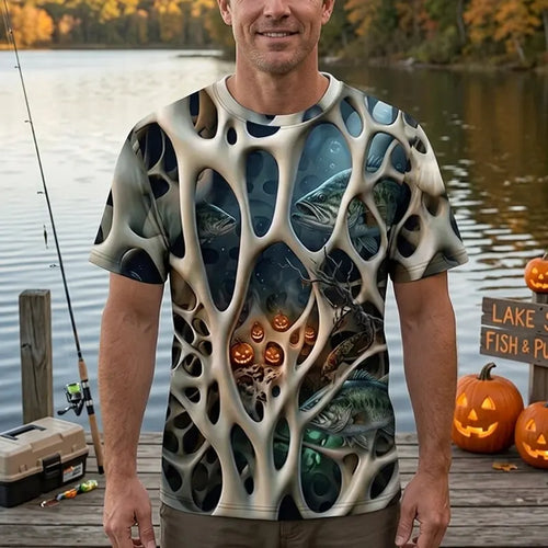 Skeleton Pumpkin Halloween Fishing T-Shirt