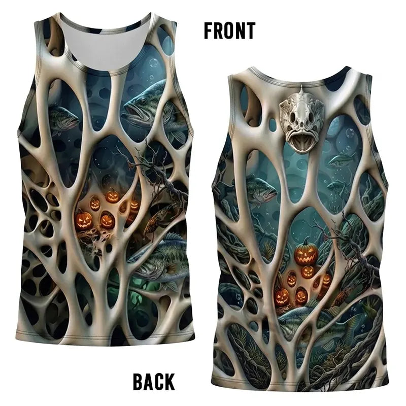 Skeleton Pumpkin Halloween Fishing Tank Top