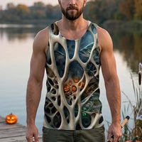 Skeleton Pumpkin Halloween Fishing Tank Top