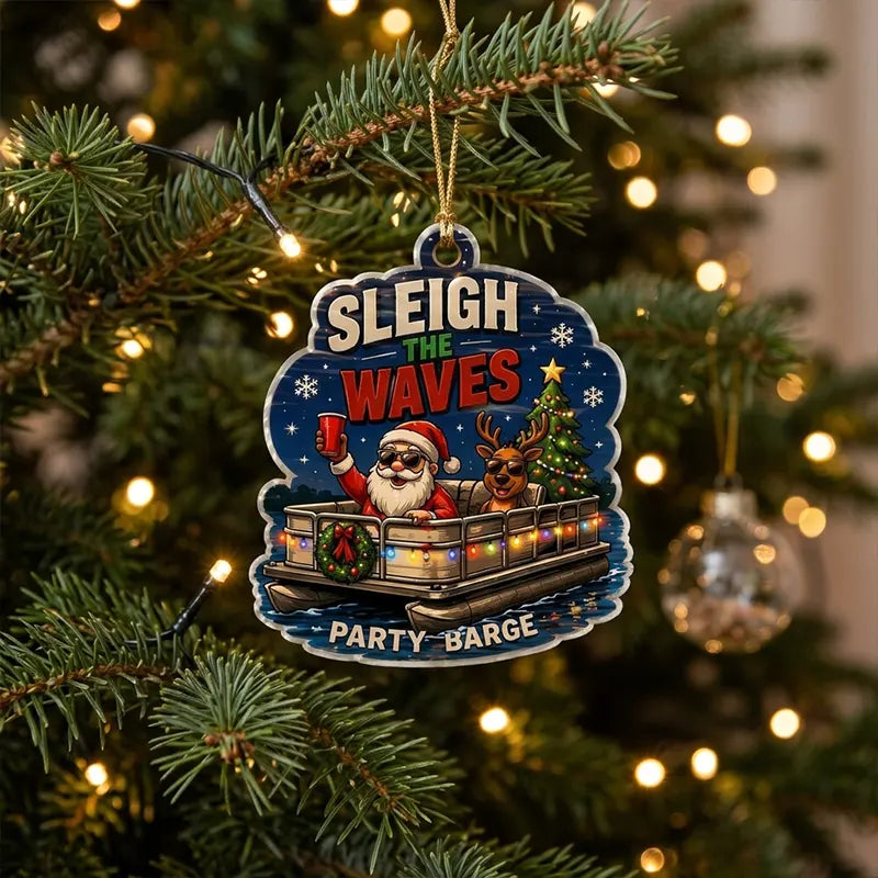 Sleigh The Waves Party Barge Ornament
