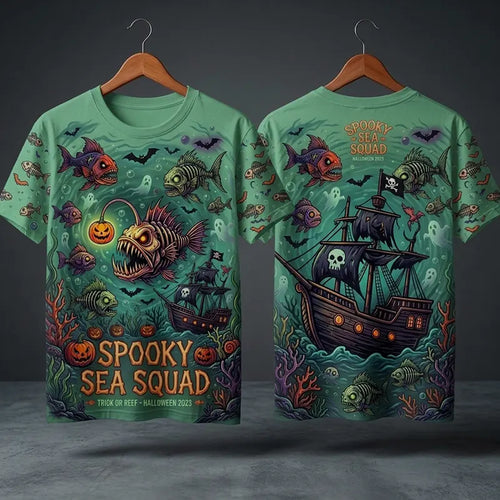 Spooky Sea Squad Halloween Fishing T-Shirt