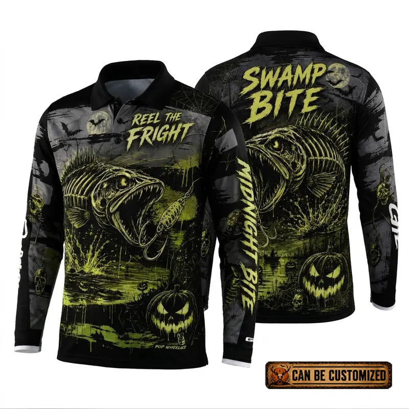 Swamp Bite Reel The Fright Halloween Polo Long Sleeve Shirt