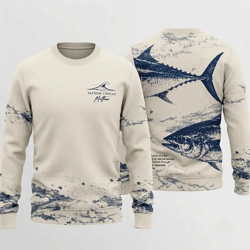 Personalized Fathom Thread Gyotaku Tuna Ocean Fishing Sweater
