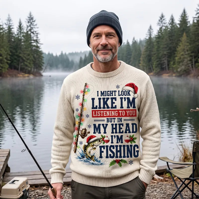 Funny Christmas Fishing Santa Fish Holiday Sweater