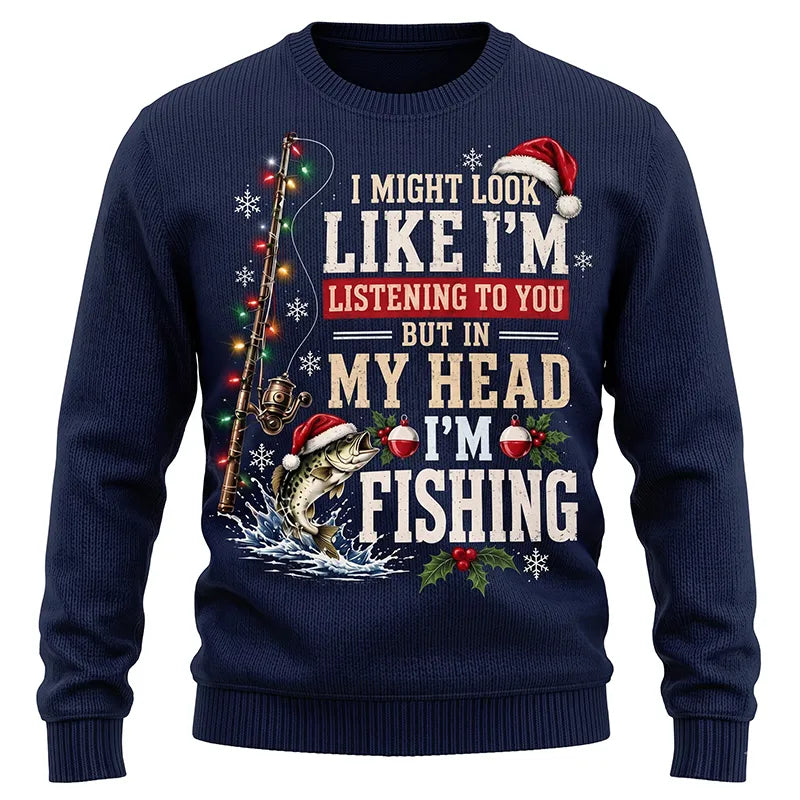 Funny Christmas Fishing Santa Fish Holiday Sweater