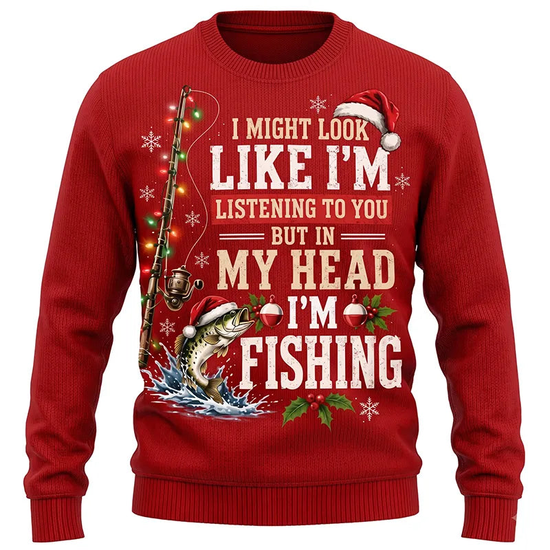 Funny Christmas Fishing Santa Fish Holiday Sweater