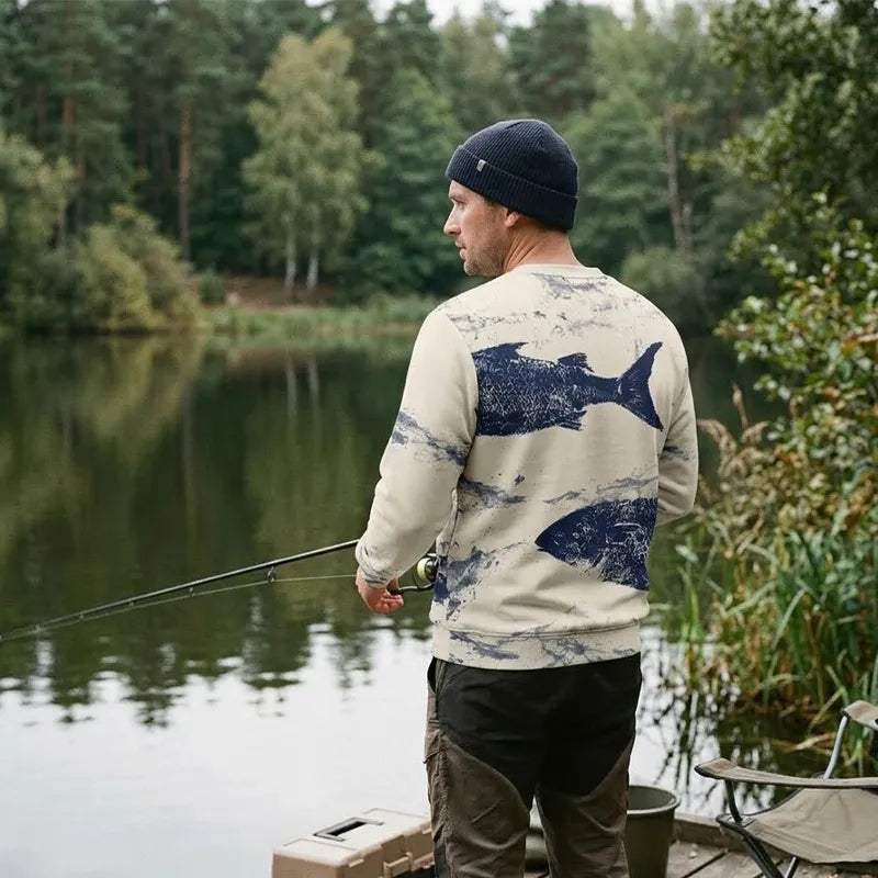 Fathom Thread Gyotaku Fishing Art Outdoor Sweater