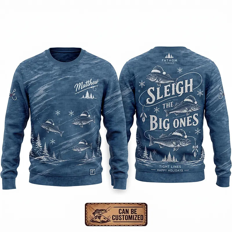 Personalized Sleigh the Big Ones Christmas Fishing Sweater