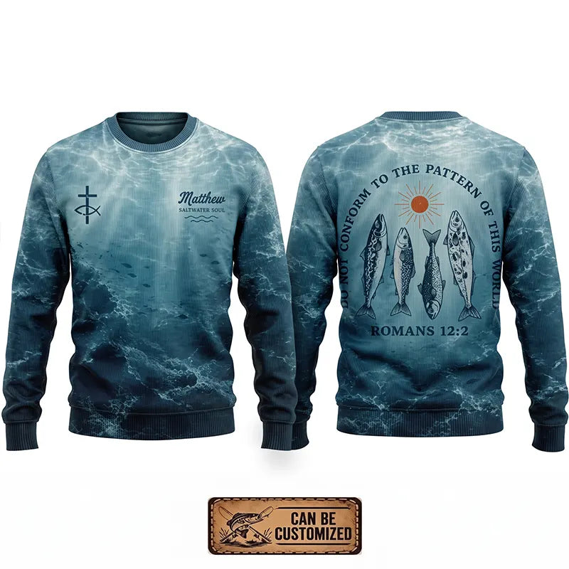 Personalized Romans 12:2 Christian Ocean Fishing Sweater