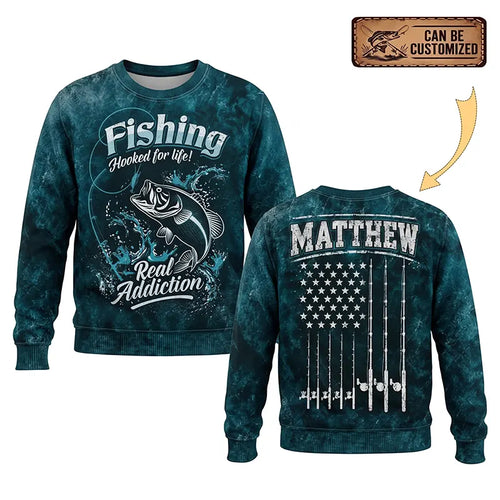 Personalized Hooked for Life Fishing Sweater
