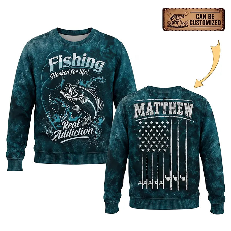 Personalized Hooked for Life Fishing Sweater