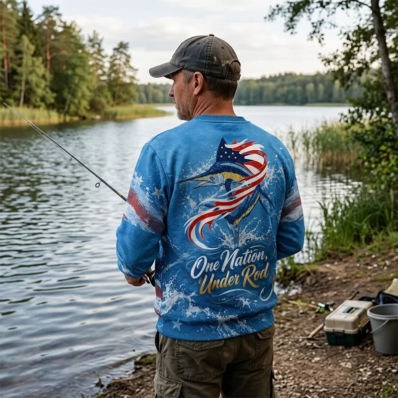 Custom One Nation Under Rod Patriotic Fishing Sweater