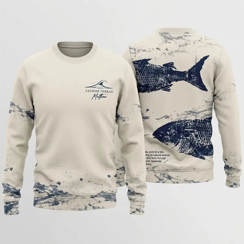 Fathom Thread Gyotaku Fishing Art Outdoor Sweater