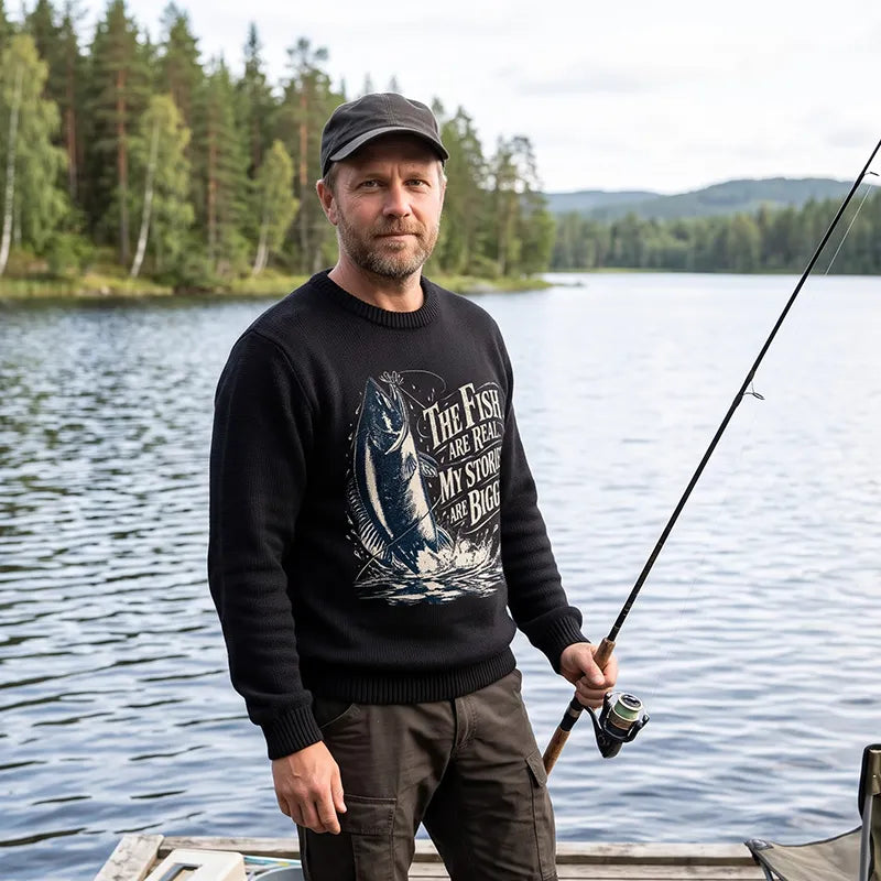 The Fish Are Real My Stories Are Bigger Fishing Sweater