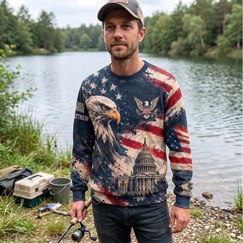 Personalized Land Of The Free Bald Eagle American Flag Sweater
