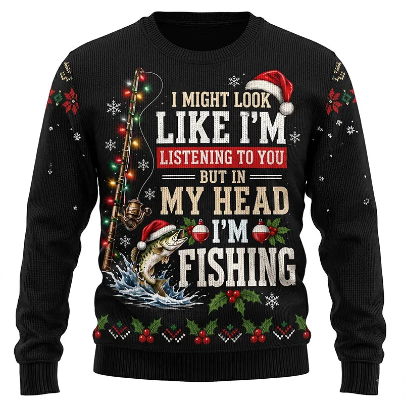 Funny Christmas Fishing Santa Fish Holiday Sweater