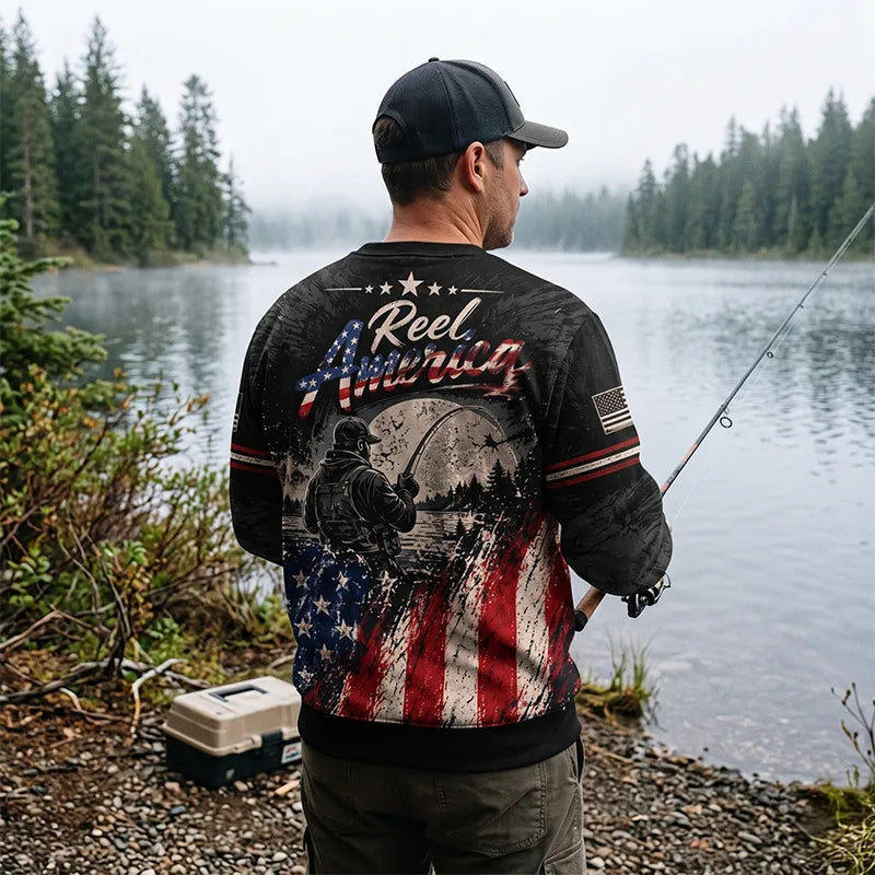 Reel America Bass Fishing Custom Name Patriotic Sweater