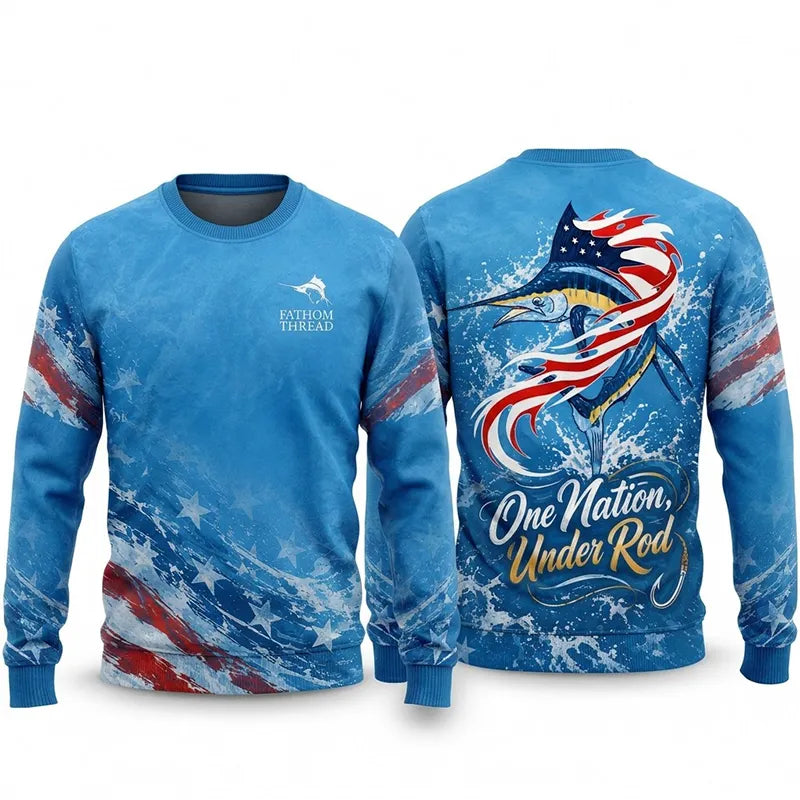 Custom One Nation Under Rod Patriotic Fishing Sweater