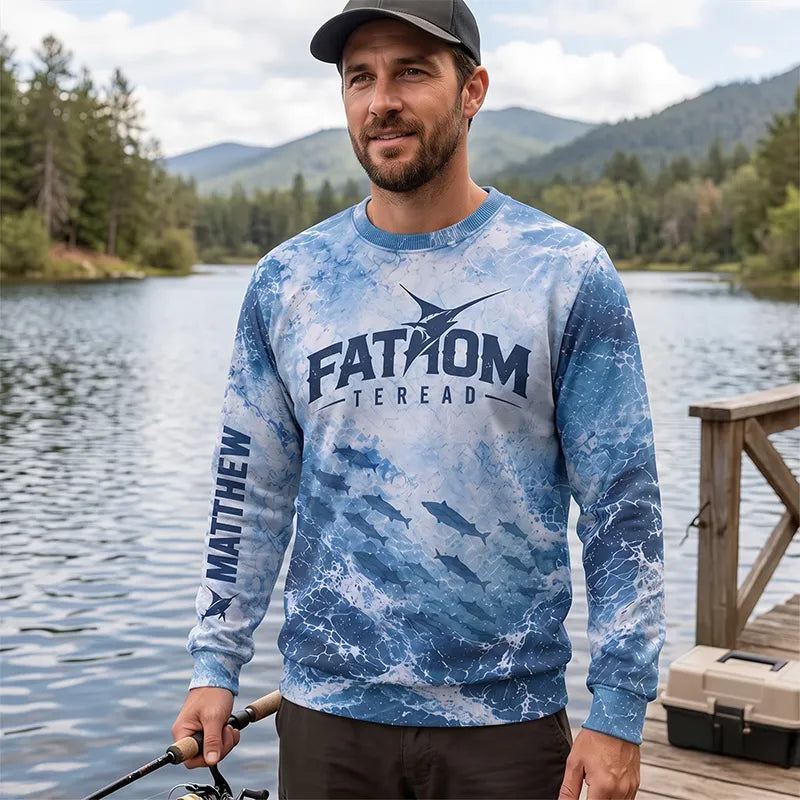 Ocean Waves Swordfish Personalized Fishing Sweater