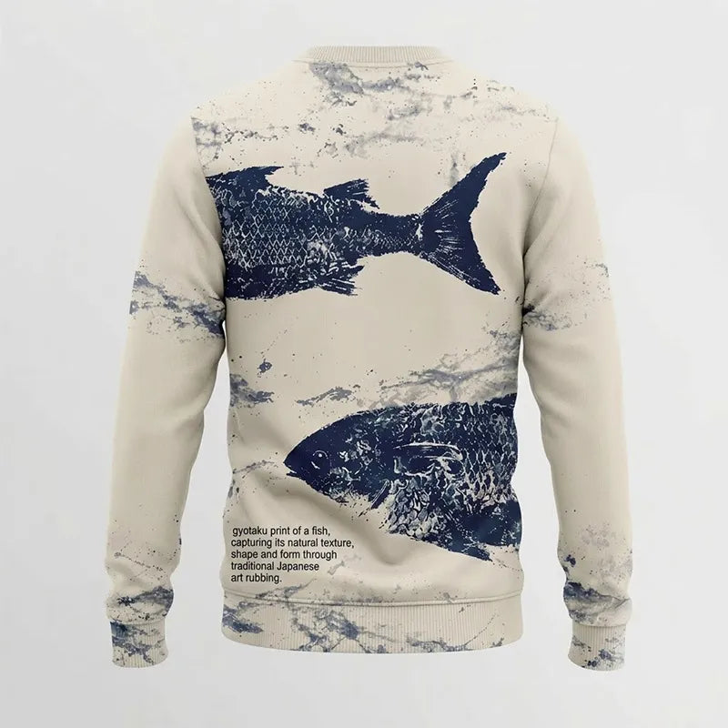 Fathom Thread Gyotaku Fishing Art Outdoor Sweater