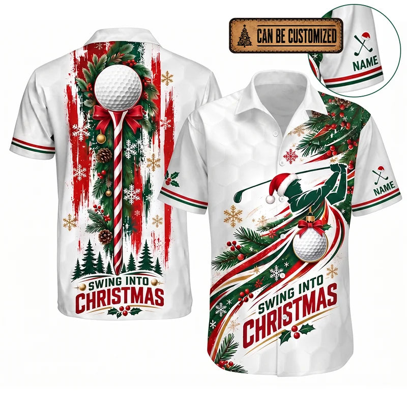 Swing Into Christmas Personalized Golf Hawaiian Shirt 2026