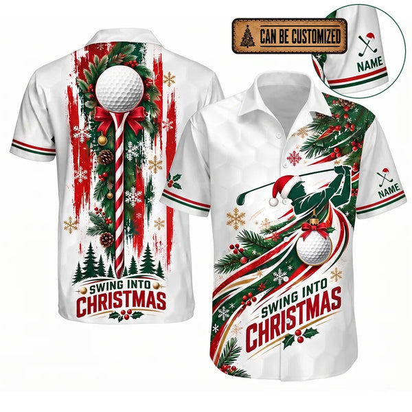Swing Into Christmas Personalized Golf Hawaiian Shirt 2026