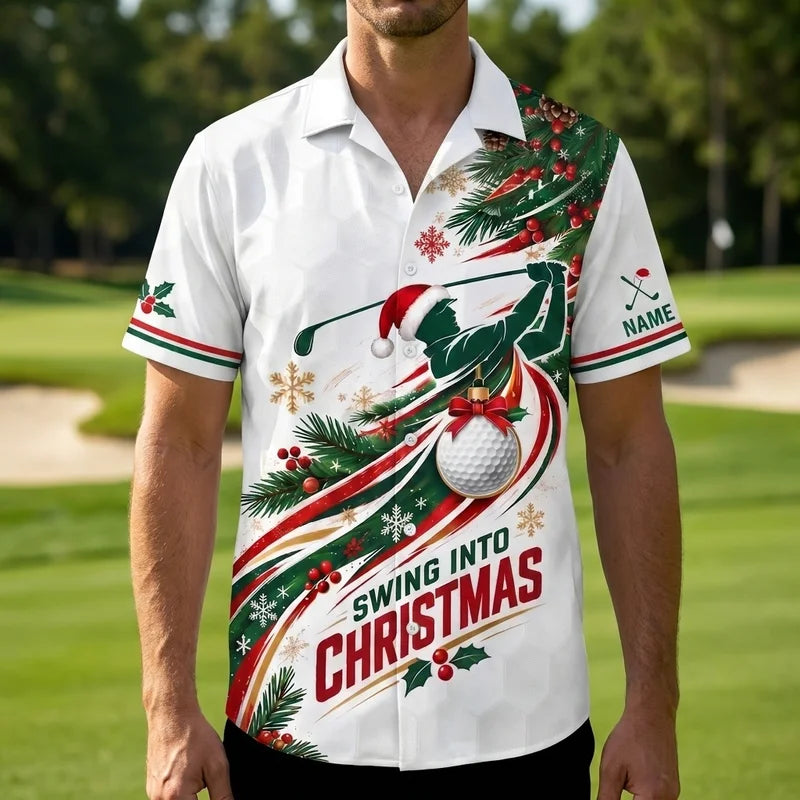 Swing Into Christmas Personalized Golf Hawaiian Shirt 2026