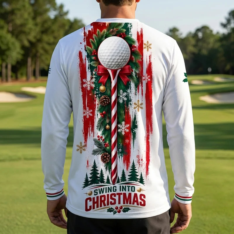 Swing Into Christmas Personalized Golf Long Sleeve Shirt 2026