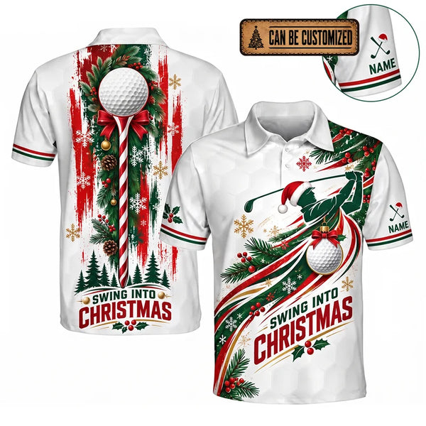 Swing Into Christmas Personalized Golf Polo Shirt 2026