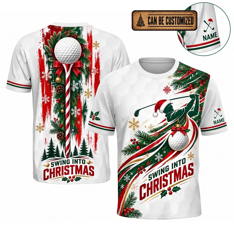 Swing Into Christmas Personalized Golf T-Shirt 2026